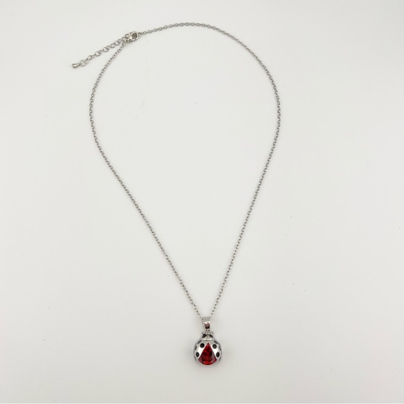 Swarovski Crystal Ruby Red Ladybug Necklace Silver - Picture 4 of 9